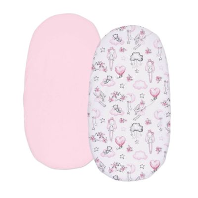 Set 2 cearceafuri din bumbac cu elastic roata pentru landou sau cosulet de rachita Kidizi Fairy Clouds