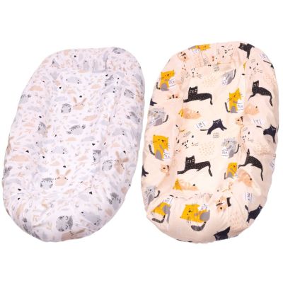 Set 2 Huse tip cearceaf cu elastic roata pentru baby nest Kidizi Forest Friends Kitten Love, include zona centrala impermeabila