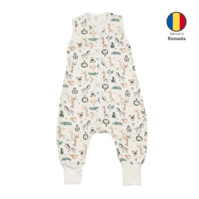 Sac dormit copii de vara din bumbac cu picioare 6-18 luni Safari, 0.5 tog, mansete transformabile in soseta