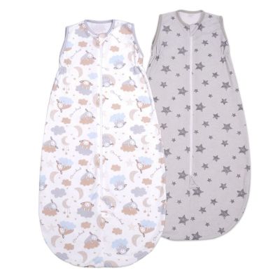 Set 2 saci dormit copii de vara 0-18 luni Kidizi On a Cloud Pastel Galaxy Grey, 80 cm, 0.5 tog