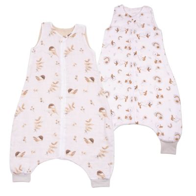 Set 2 saci de dormit cu picioare de vara din muselina 18-36 luni Kidizi Birdy Ducky, 0.5 tog