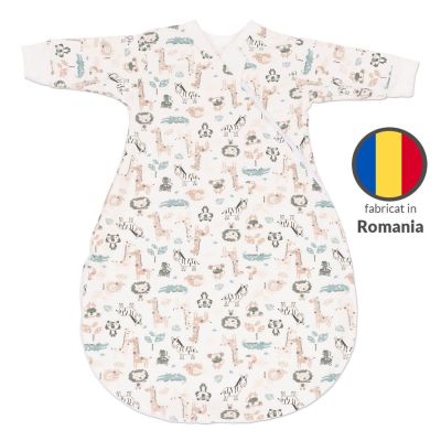 Sac de dormit cu maneci din bumbac flausat Kidizi Safari, 0-3 luni,  1 tog