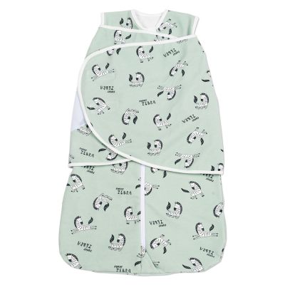 Sac de dormit bebelusi cu sistem de infasare din bumbac flausat Kidizi Zebra Mint, 0-6 luni, 1 tog
