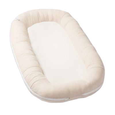 Baby nest ergonomic cu baza respirabila si husa detasabila din muselina Kidizi Airnest Natur