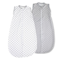 Set 2 saci dormit copii de vara 0-18 luni Kidizi White Stars Grey Stars, 80 cm, 0.5 tog