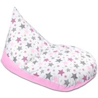 Fotoliu copii Bean Bag Lounger All Pink Stars, husa bumbac detasabila