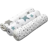 Set 3 paturici muselina 78x78 cm Kidizi All Mint Stars Stars, 100% bumbac