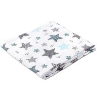 Muselina multifunctionala XXL 110x110 cm Kidizi All Mint Stars, 100% bumbac