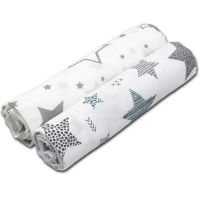 Set 2 paturici muselina 110x110 cm Kidizi All Mint Stars, 100% bumbac
