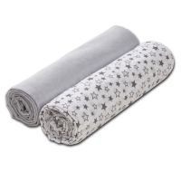 Set 2 paturici muselina 110x100 cm Kidizi Grey Stars, 100% bumbac