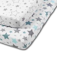Set 2 cearceafuri din bumbac cu elastic  roata pentru patut 120x60 cm Kidizi Galaxy All Mint Stars