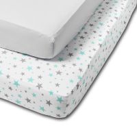 Set 2 cearceafuri din bumbac cu elastic  roata pentru patut 120x60 cm Kidizi Galaxy Mint
