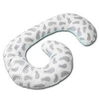 Perna gravide cu husa detasabila din bumbac, Kidizi Elisa Mint Grey Feathers, ofera suport spate, genunchi, burta