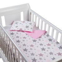 Set perna bebelus si plapumioara 100x75 cm din bumbac Kidizi Pink Stars