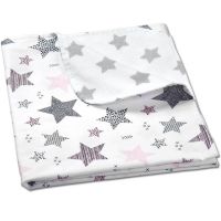 Paturica dubla din bumbac si flanel 100x75 cm Kidizi Pink Stars, 100% bumbac