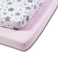 Set 2 cearceafuri din bumbac cu elastic  roata pentru patut 140x70 cm Kidizi Pink Stars