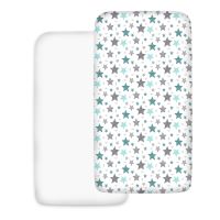 Set 2 cearceafuri din bumbac cu elastic  roata pentru patut 140x70 cm Kidizi Galaxy All Mint