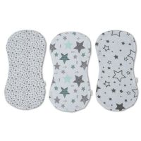 Set 3 protectii antiregurgitare duble din muselina si flanel Kidizi All Mint Stars