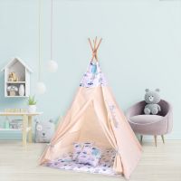 Cort copii stil indian Teepee Tent Kidizi Busy City, include covoras gros si 2 perne