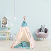 Cort copii stil indian Teepee Tent Kidizi Animals Mint, include covoras gros si 2 perne