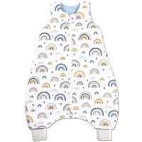 Sac de dormit cu picioare pentru copii 6-18 luni Kidizi Blue Rainbow 1 tog, mansete transformabile in soseta