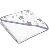 Prosop bebe din bumbac cu gluga 90x90 cm Kidizi All Pink Stars White