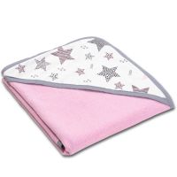 Prosop bebe din bumbac cu gluga 90x90 cm Kidizi All Pink Stars, roz