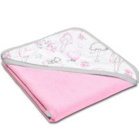 Prosop bebe din bumbac cu gluga 90x90 cm Kidizi Pink Fairy Clouds, potrivit de la nastere pana la 2 ani