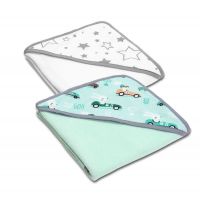 Set doua prosoape bebelus din bumbac cu gluga 90x90 cm Kidizi Galaxy Grey / Husty Rabbit