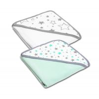 Set doua prosoape  bebe din bumbac cu gluga 90x90 cm Kidizi Galaxy Grey Mint