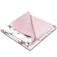 Paturica dubla pufoasa cu doua fete 160x100 cm Kidizi XXL Fluffy All Pink Stars