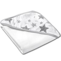 Prosop bebe din bumbac cu gluga 90x90 cm Kidizi Magic Grey Stars