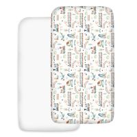 Set 2 cearceafuri din bumbac cu elastic  roata pentru patut 120x60 cm Kidizi  Choo Choo White