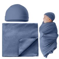 Set paturica si caciulita din bumbac pentru nou-nascut Kidizi, Petrol Blue