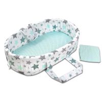 Cosulet bebelusi cu husa detasabila Kidizi All Mint Stars, cearceaf pentru salteluta cadou