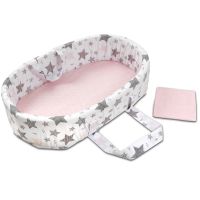 Cosulet bebelusi cu husa detasabila Kidizi All Pink Stars, cearceaf pentru salteluta cadou