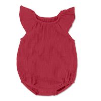 Salopeta bebelusi din muselina cu maneca scurta si volanase Kidizi Freya chilli 6-12 luni