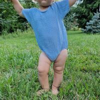Body bebelusi din muselina cu maneca scurta Kidizi Theo sky blue 3-6 luni