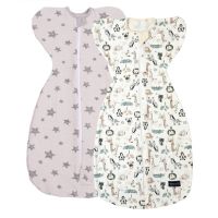Set 2 sisteme de infasat cu fermoar dublu Kidizi Swaddel Confort Grey Stars Safari 0-4 luni