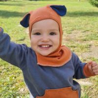 Cagula copii reglabila cu urechiuse din bumbac certificat, Kidizi Puppy orange 6-18 luni