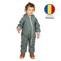 Salopeta overall din lana fiarta dublata cu bumbac, Kidizi Old Mint 2-3 ani, prevazuta cu gluga si mansete transformabile in manusi