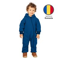 Salopeta overall din lana fiarta dublata cu bumbac, Kidizi Blue 2-3 ani, prevazuta cu gluga si mansete transformabile in manusi