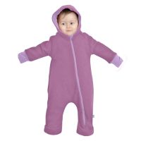 Salopeta overall din lana fiarta dublata cu bumbac, Kidizi Purple 6-18 luni, prevazuta cu gluga si mansete transformabile in manusi si botosei
