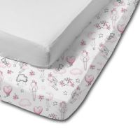 Set 2 cearceafuri din bumbac cu elastic roata pentru patut 120x60 cm Kidizi Grey Fairy Clouds