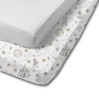Set 2 cearceafuri din bumbac cu elastic roata pentru patut 120x60 cm Kidizi Grey Circus