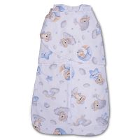Sac de dormit bebelusi cu interior din flanel si sistem de infasare Kidizi Koala Dreams Blue, 70 cm, 0.5 tog