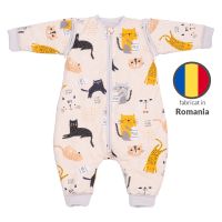Sac de dormit copii din bumbac cu picioare si maneci detasabile 6-18 luni Kidizi Kitten Love, 1 tog, model de iarna