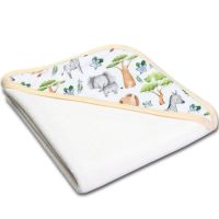 Prosop bebe din bumbac cu gluga 90x90 cm Kidizi Safari, potrivit de la nastere pana la 2 ani