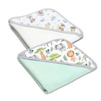 Set doua prosoape bebelus din bumbac cu gluga 90x90 cm Kidizi Safari Dream