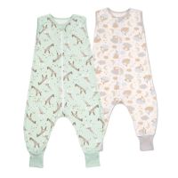 Set 2 saci de dormit copii de vara din bumbac cu picioare 18-36 luni Kidizi Giraffe On a Cloud Pastel, 0.5 tog